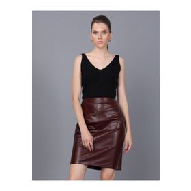 Basics&More SK04 Kadın Mor Deri Etek