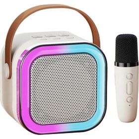 Başkent Tekno K12 Taşınabilir Kablosuz Mikrofonlu Karaoke Mini Bej Bluetooth Hoparlör