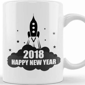 Baskı Dükkanı 2018 Happy New Year Rocket Celebration Kupa Bardak