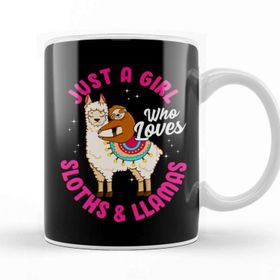Baskı Dükkanı Adorable Just A Girl Who Loves Sloths &amp; Llamas Kupa