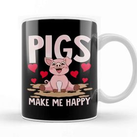 Baskı Dükkanı Adorable Pigs Make Me Happy Cute Piglet Pig Girl Kupa Bardak