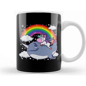 Baskı Dükkanı Adorable Unicorn Riding Narwhal Unicorn of The Sea Kupa Bardak