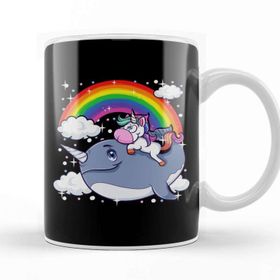 Baskı Dükkanı Adorable Unicorn Riding Narwhal Unicorn of The Sea Kupa Bardak