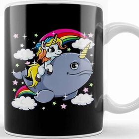Baskı Dükkanı Adorable Unicorn Riding Narwhal Unicorn of The Sea Kupa Bardak