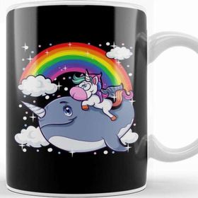 Baskı Dükkanı Adorable Unicorn Riding Narwhal Unicorn of The Sea Kupa Bardak