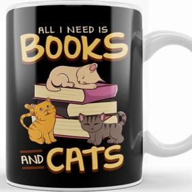 Baskı Dükkanı All I Need is Books and Cats Cute Book Obsessed Kupa