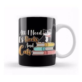 Baskı Dükkanı All I Need is Books And Cats Cute Bookworm Cat Kupa