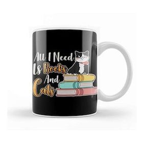 Baskı Dükkanı All I Need is Books And Cats Cute Bookworm Cat Kupa