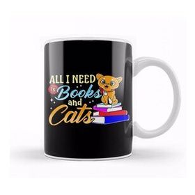 Baskı Dükkanı All I Need Is Books and Cats Cute Bookworm Reading Kupa Bardak