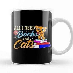 Baskı Dükkanı All I Need Is Books and Cats Cute Bookworm Reading Kupa Bardak