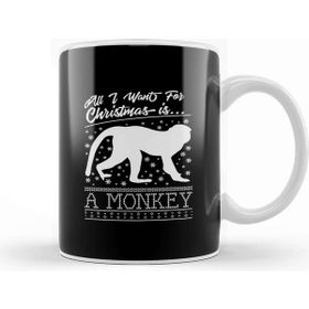 Baskı Dükkanı All I Want For Christmas İs a Monkey Knit Pattern Kupa Bardak