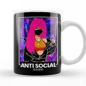 Baskı Dükkanı Anti Social Anime Girl Vaporwave Kawaii Aesthetic Porselen Kupa