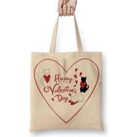 Baskı Dükkanı Aşk Kediler Happy Valentine's Cats Bez Çanta