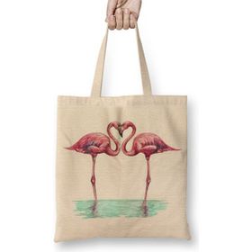 Baskı Dükkanı Aşk Kuşları Flamingo 3 Bez Çanta