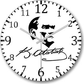 Baskı Dükkanı Atatürk Bombeli Gerçek Cam Duvar Saati