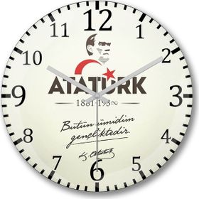 Baskı Dükkanı Atatürk Bombeli Gerçek Cam Duvar Saati