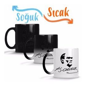Baskı Dükkanı Atatürk İmzalı 2 Sihirli Porselen Kupa