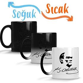 Baskı Dükkanı Atatürk İmzalı 2 Sihirli Porselen Kupa