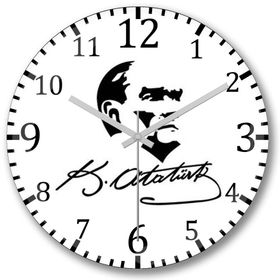 Baskı Dükkanı Atatürk İmzalı Bombeli Gerçek Cam Duvar Saati