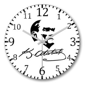 Baskı Dükkanı Atatürk İmzalı Bombeli Gerçek Cam Duvar Saati