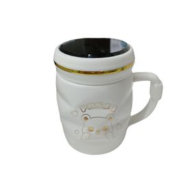 Baskı Dükkanı Ayna Kapaklı Beyaz Panda Desen Porselen Kupa