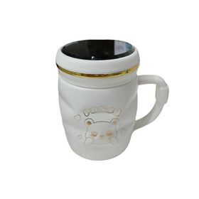 Baskı Dükkanı Ayna Kapaklı Beyaz Panda Desen Porselen Kupa