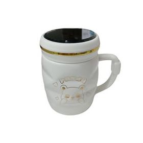 Baskı Dükkanı Ayna Kapaklı Panda Desenli Porselen Kupa