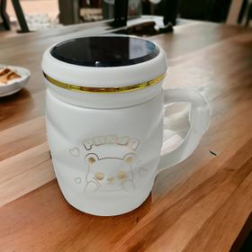 Baskı Dükkanı Ayna Kapaklı Panda Desenli Porselen Kupa
