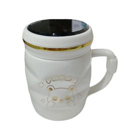 Baskı Dükkanı Ayna Kapaklı Panda Desenli Porselen Kupa