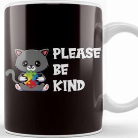 Baskı Dükkanı Be Kind Autism Awareness Cat Kitten Autistic Puzzle Ribbon Kupa