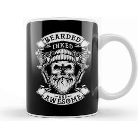 Baskı Dükkanı Bearded Inked and Awesome Badass Dad Kupa