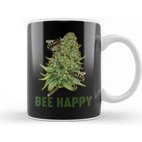 Baskı Dükkanı Bee Happy Cannabis Weed Marijuana Kupa Bardak