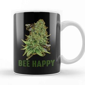 Baskı Dükkanı Bee Happy Cannabis Weed Marijuana Kupa Bardak