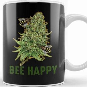 Baskı Dükkanı Bee Happy Cannabis Weed Marijuana Kupa Bardak