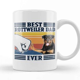 Baskı Dükkanı Best Rottweiler Dad Ever Vintage Father Day Köpek Porselen Kupa