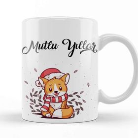 Baskı Dükkanı Beyaz Sevimli Kedicik İle Mutlu Yıllar Kupa