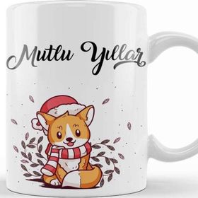 Baskı Dükkanı Beyaz Sevimli Kedicik İle Mutlu Yıllar Kupa
