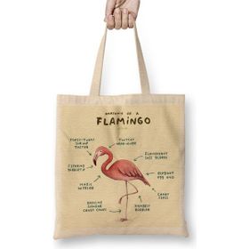 Baskı Dükkanı Bir Flamingo Anatomisi Bez Uzun Saplı Krem Rengi Çanta