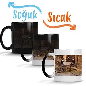 Baskı Dükkanı Bisiklet Garden Cafe Sihirli Porselen Kupa