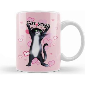 Baskı Dükkanı Black and White Cat Yoga Time Kupa
