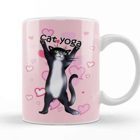 Baskı Dükkanı Black and White Cat Yoga Time Kupa