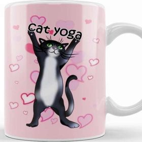 Baskı Dükkanı Black and White Cat Yoga Time Kupa