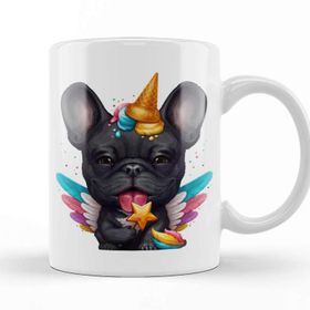Baskı Dükkanı Black French Bulldog Ice Cream Unicorn Kupa