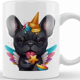 Baskı Dükkanı Black French Bulldog Ice Cream Unicorn Kupa