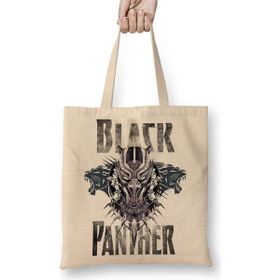 Baskı Dükkanı Black Panther Bez Uzun Saplı Krem Rengi Çanta