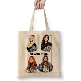 Baskı Dükkanı Black Pink Blackpink Bez Uzun Saplı Krem Rengi Çanta
