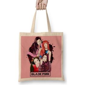 Baskı Dükkanı Black Pink Blackpink Bez Uzun Saplı Krem Rengi Çanta