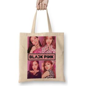 Baskı Dükkanı Blackpink 002 Bez Uzun Saplı Krem Rengi Çanta