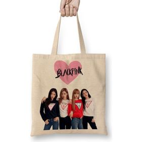 Baskı Dükkanı Blackpink Bez Uzun Saplı Krem Rengi Çanta