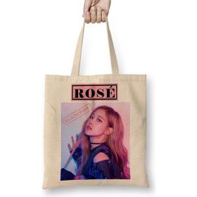 Baskı Dükkanı Blackpink Rose 01 Bez Uzun Saplı Krem Rengi Çanta